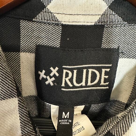 XXX Rude Mens Medium Buffalo Check Button Down Shirt Emo Scene Grunge Punk Retro - Picture 9 of 16